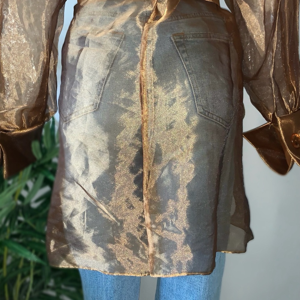 Vintage Metallic Bronze Wrap Blouse - Picture 5 of 16